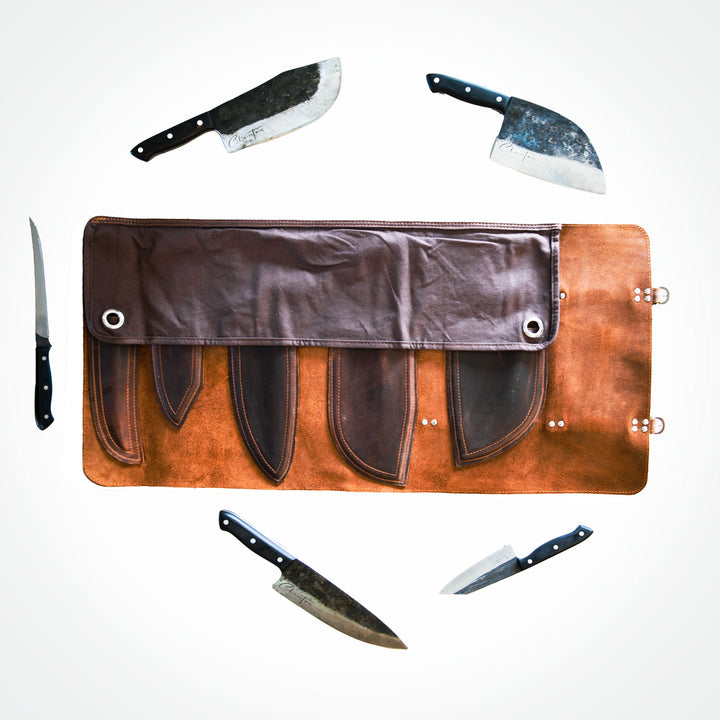 The FireChef Crazy Horse Leather Five Knife Roll